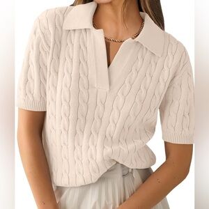 Cream Cable Knit Polo Sweater Old Money Quite luxury light academia  L ANRABESS